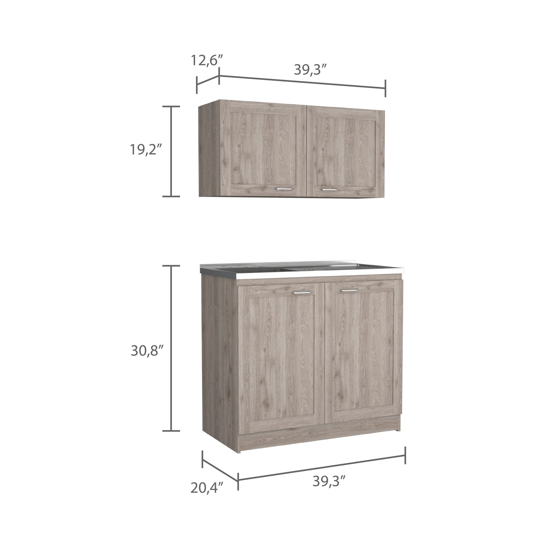 Light Gray 2 Piece Rectangle Cabinet Set Freestanding Light Gray Primary Living Space Wall Mounted Particle Board