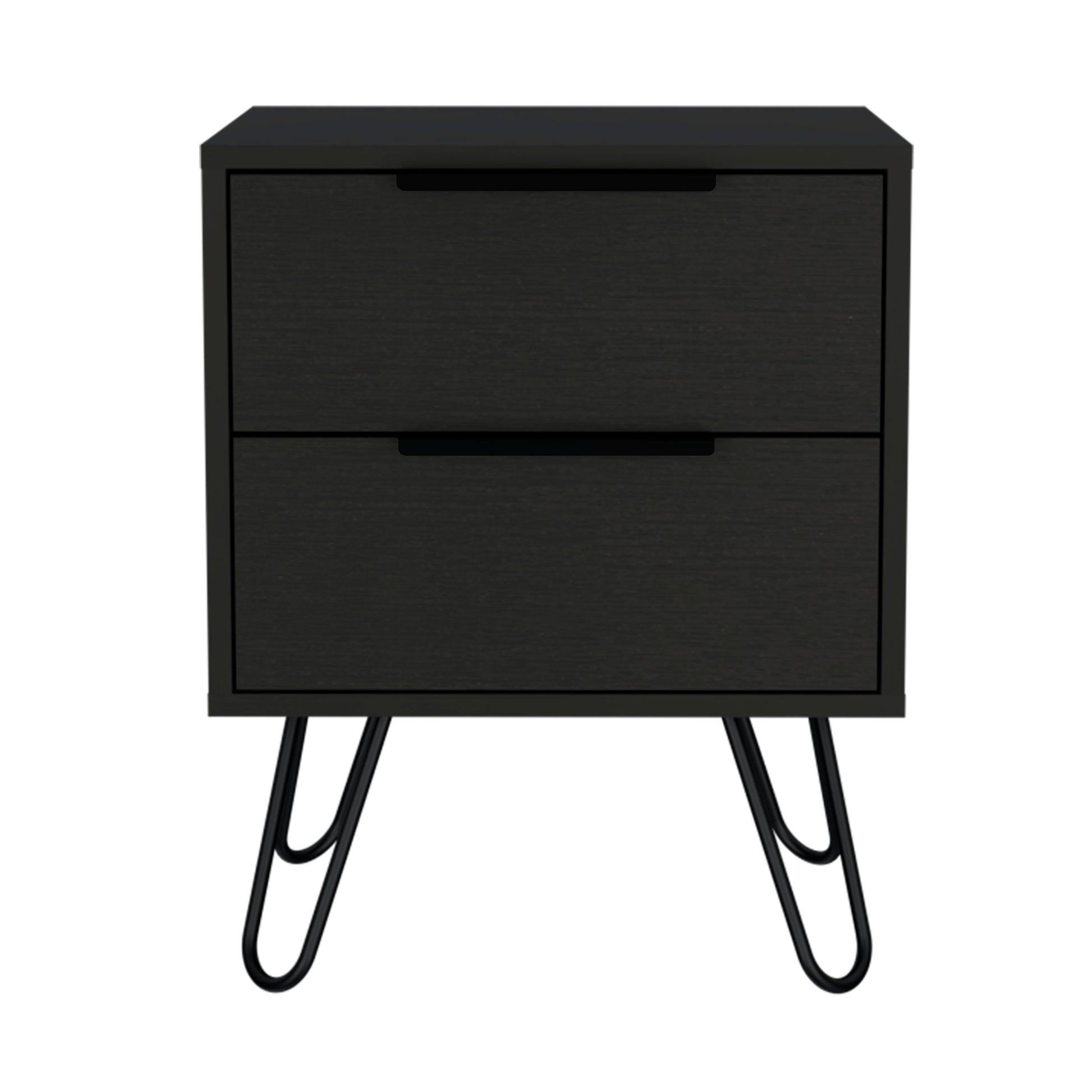 Black Wengue 2 Drawer Rectangle Nightstand Black Particle Board