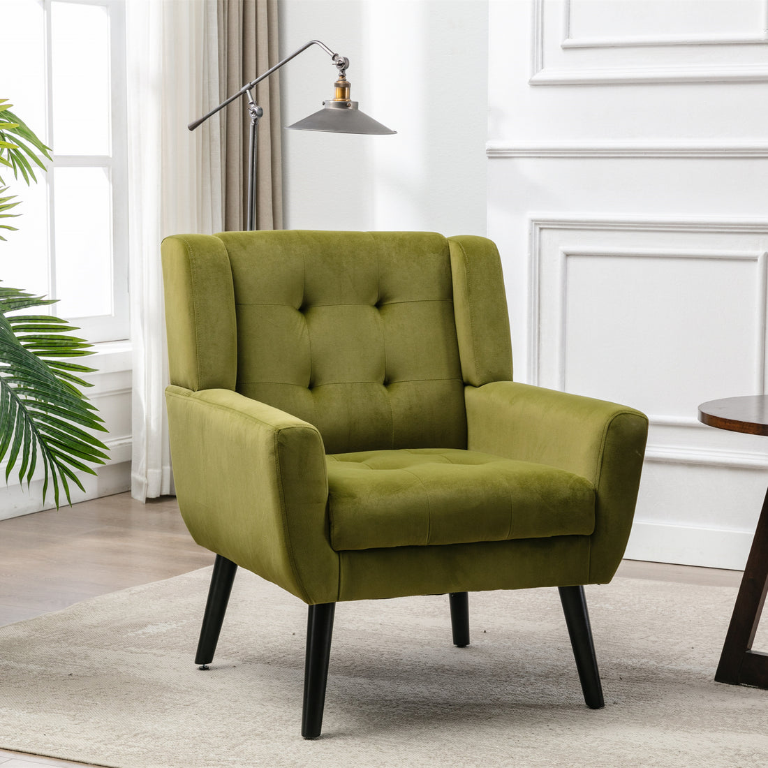 Modern Soft Velvet Material Ergonomics Accent Chair Living Room Chair Bedroom Chair Home Chair With Black Legs For Indoor Home Green Upholstered