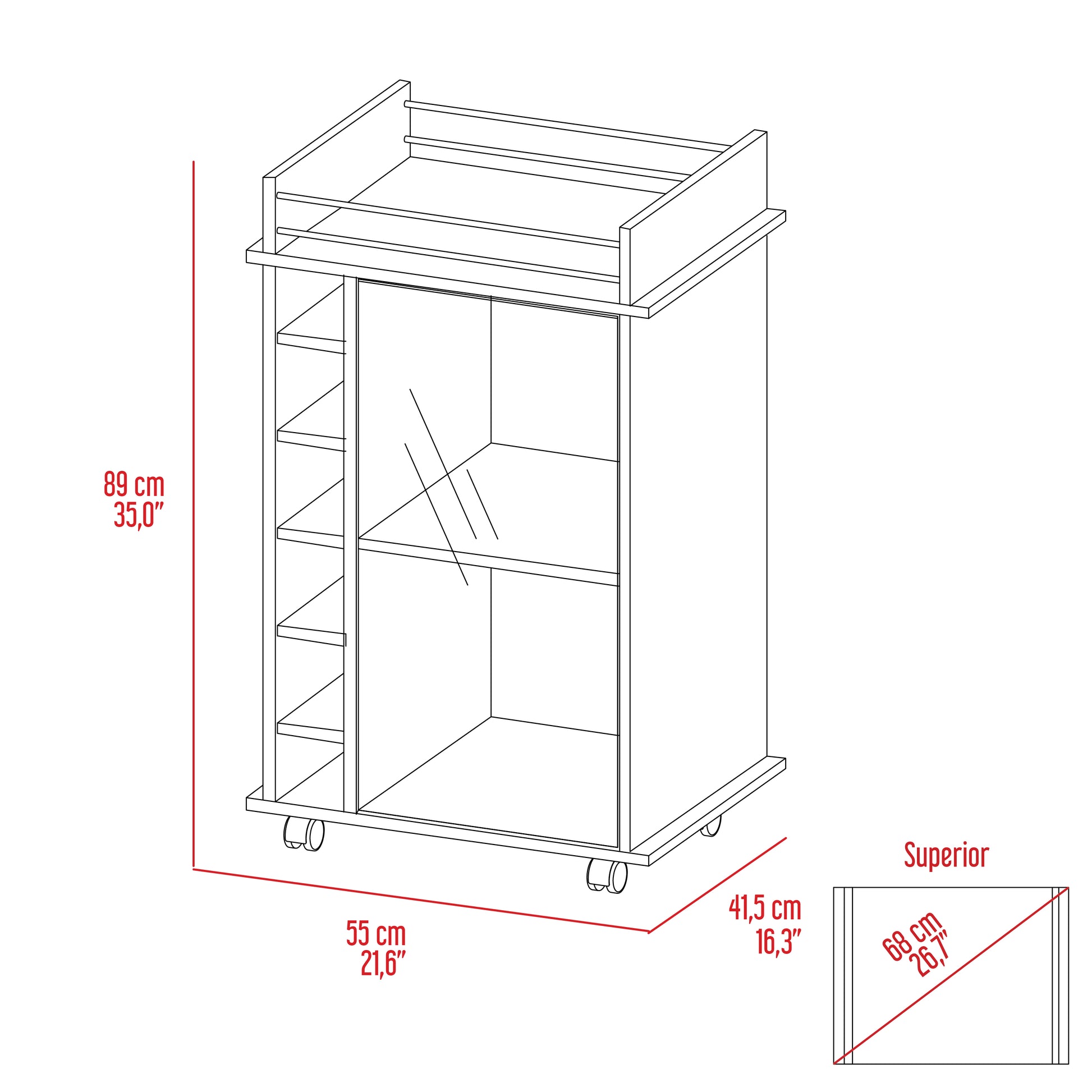 Savannah 6 Bottle 3 Shelf Bar Cart Black Wengue Black Particle Board