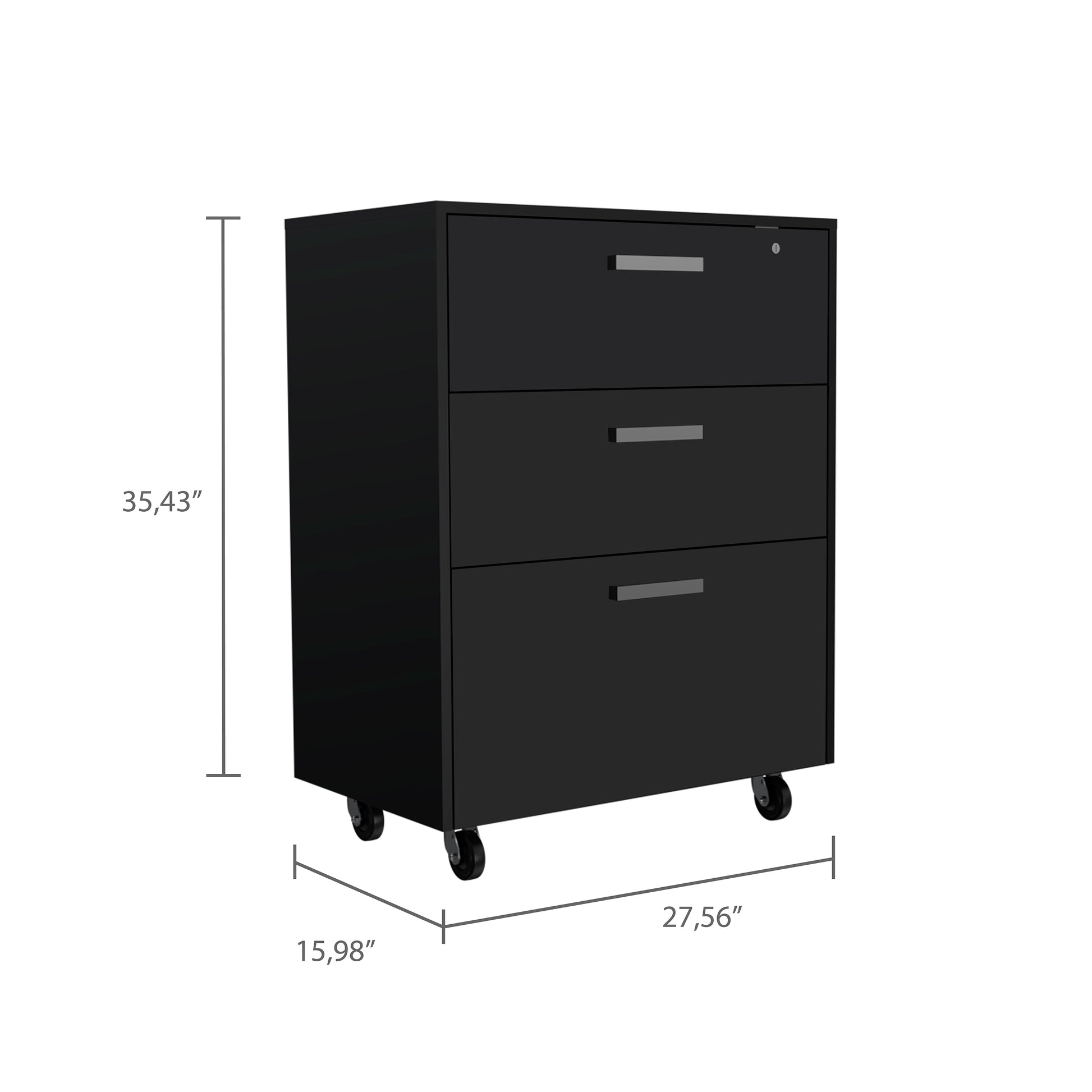 Medford 3 Drawer Rectangle Chest With Caster Black Wengue Black Particle Board