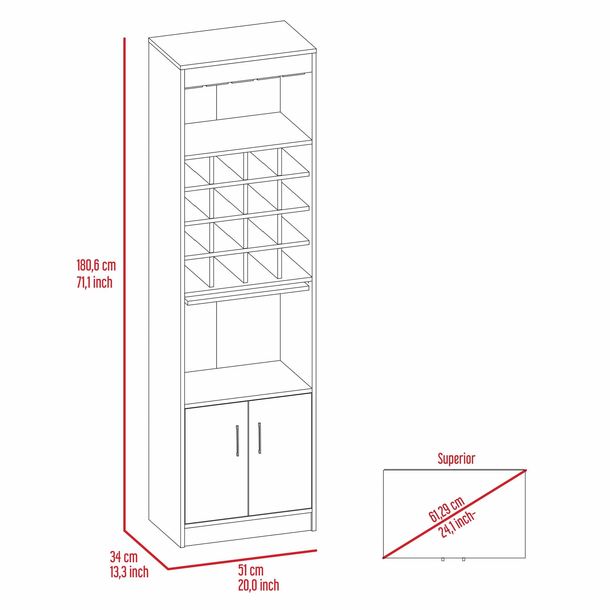 Smokey Oak 16 Bottle 1 Shelf Bar Cabinet Oak Particle Board