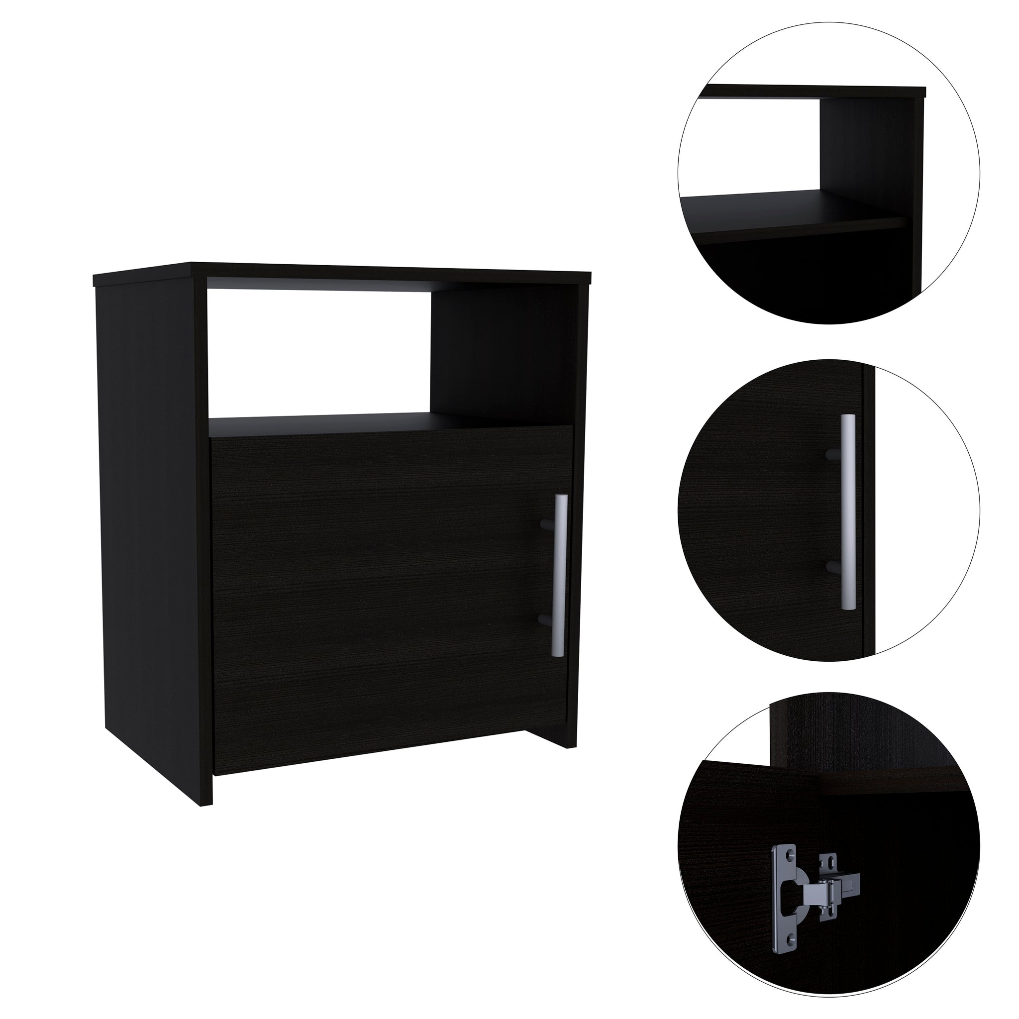 Black Wengue 1 Shelf Nightstand Black Particle Board