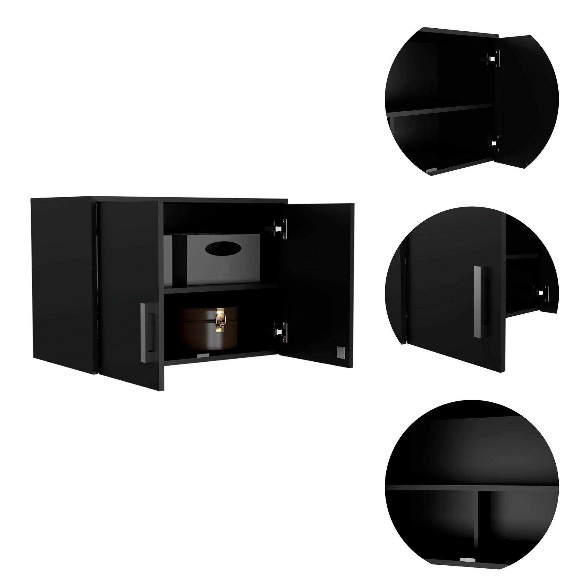 Black Wengue 2 Door Rectangle Wall Cabinet Black Particle Board