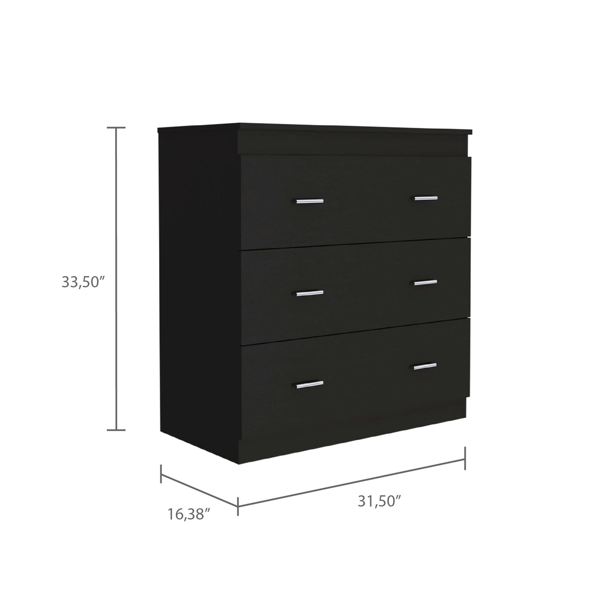 Black Wengue 3 Drawer Dresser Black Bedroom Particle Board