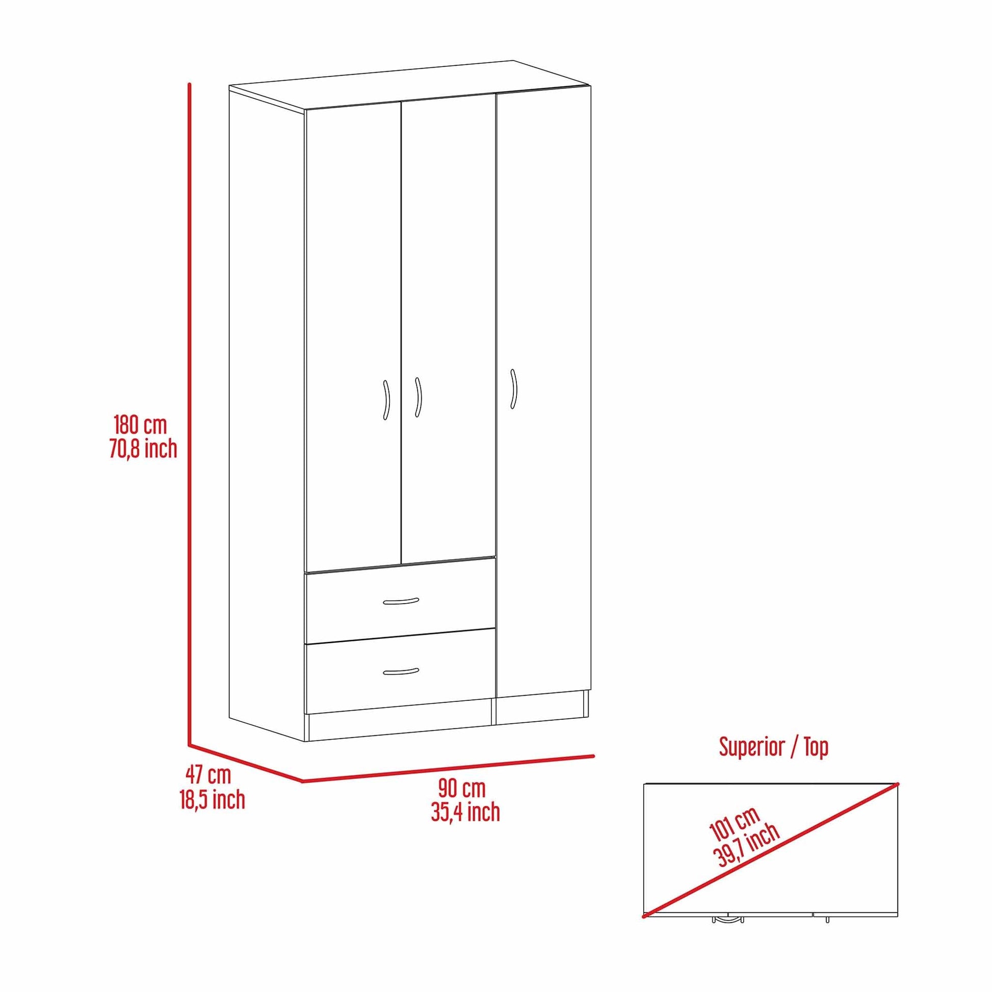 Rowaton 2 Drawer 3 Door Armoire White White Particle Board