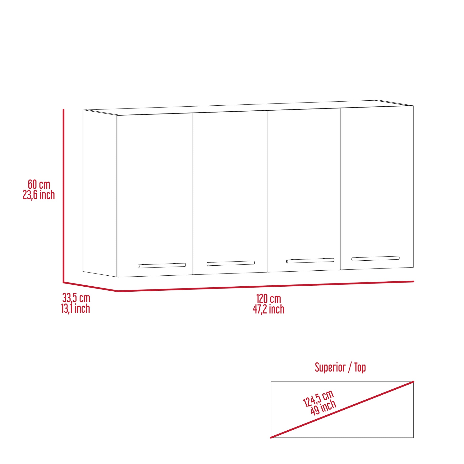 Stockton Rectangle Four Swing Doors Wall Cabinet Black Wengue Black Particle Board