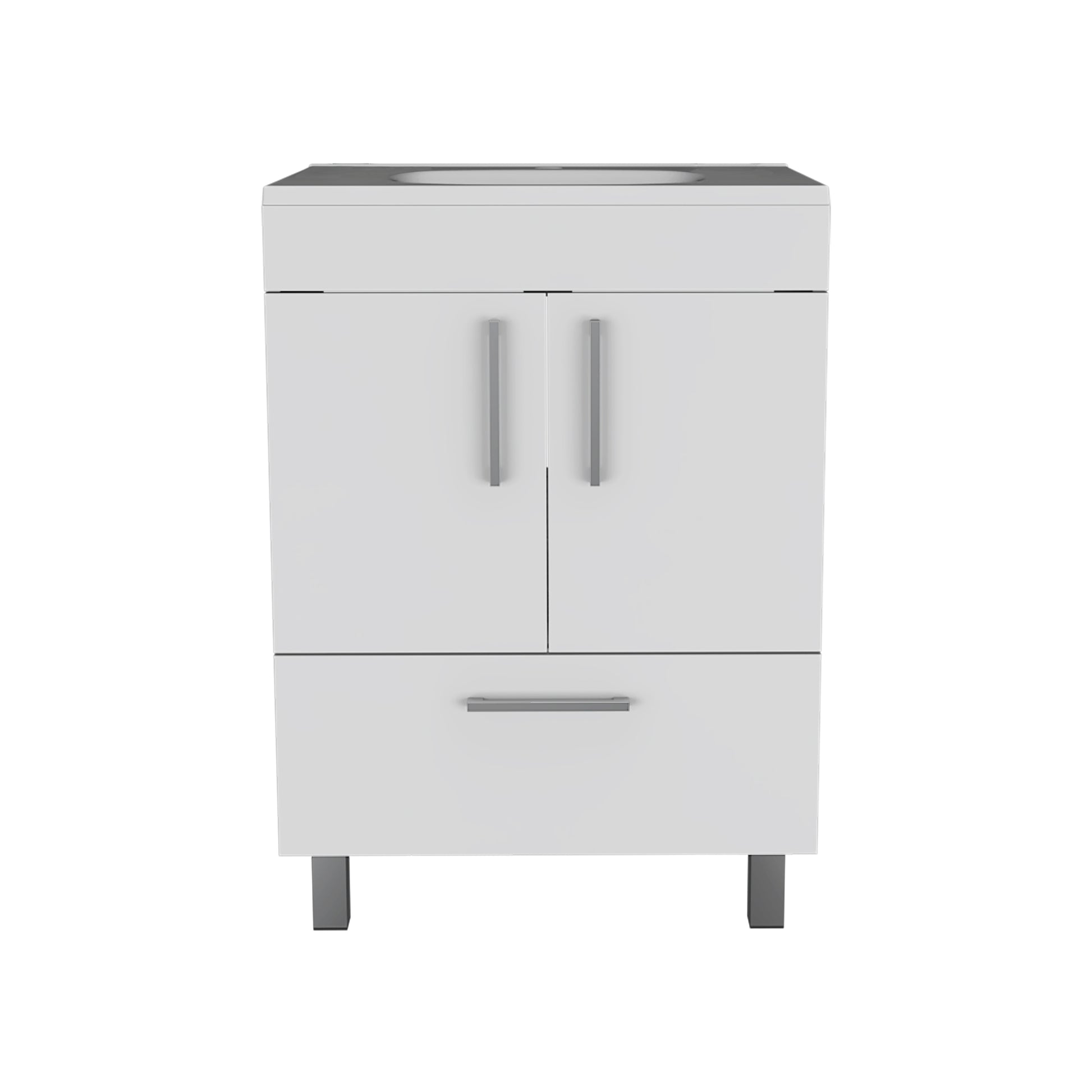White 2 Door Rectangle Single Bathroom Vanity White Particle Board