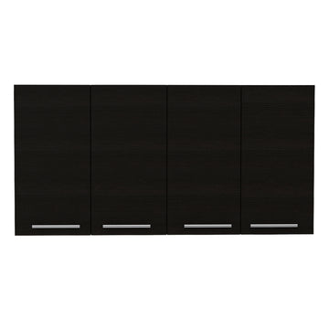 Stockton Rectangle Four Swing Doors Wall Cabinet Black Wengue Black Particle Board