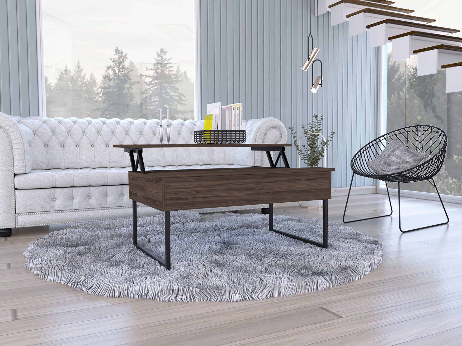 Trumbel Rectangle Lift Top Coffee Table Dark Walnut Brown Particle Board