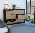 Longhill 6 Drawer Rectangle Dresser Black Wengue And Pine Black Particle Board