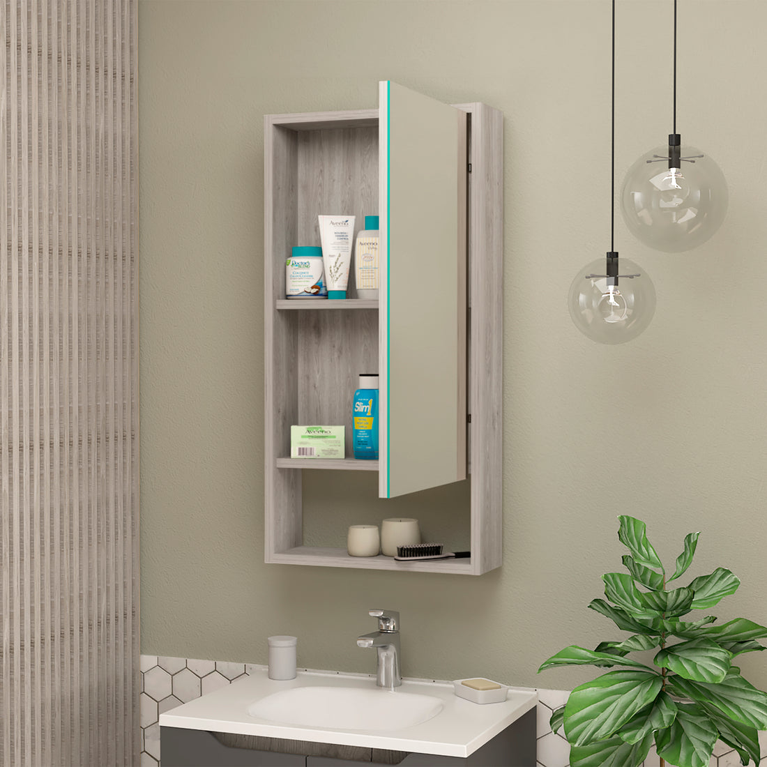 Burlington Rectangle Medicine Cabinet With Mirror Light Grey Light Gray Particle Board