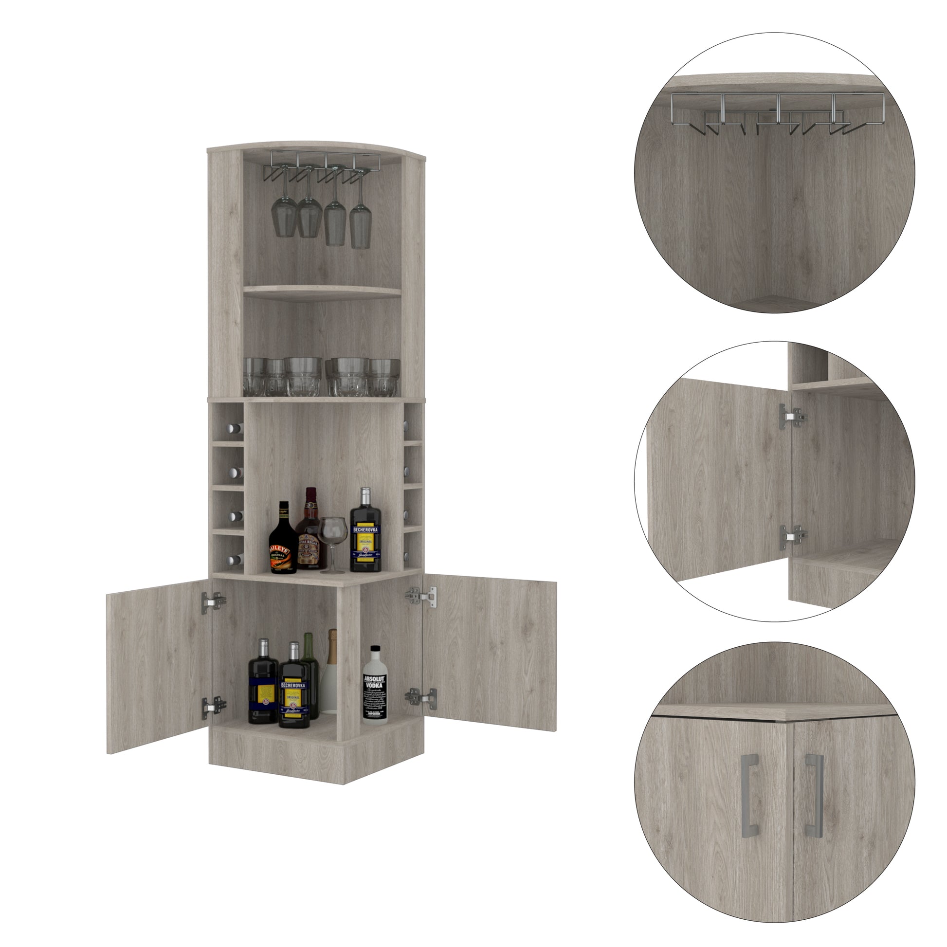 Light Gray 8 Bottle 2 Shelf Bar Cabinet Freestanding 5 Or More Shelves Light Gray Primary Living Space Shelves Included Particle Board