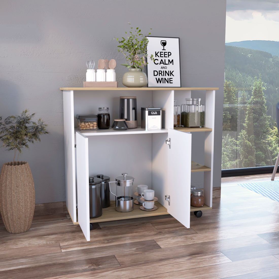 Benton 4 Shelf Kitchen Island Light Oak and White