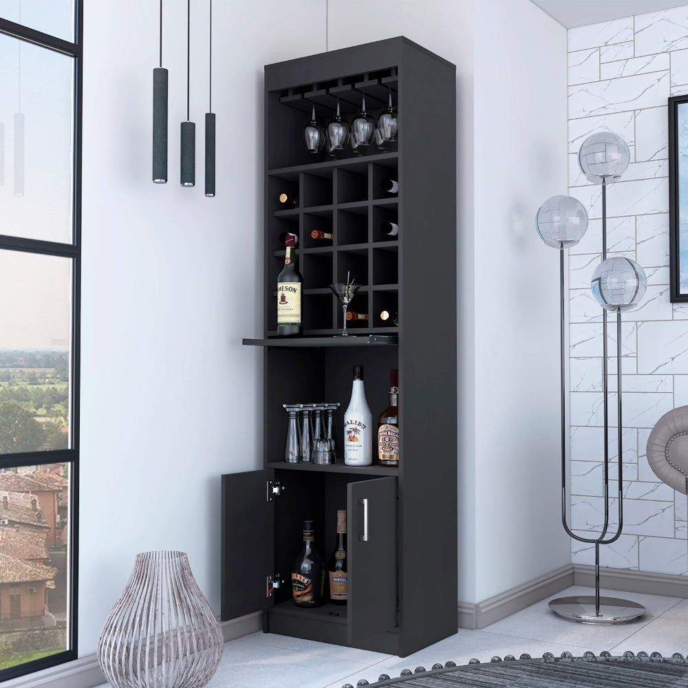 Black Wengue 16 Bottle 1 Shelf Bar Cabinet Black Particle Board