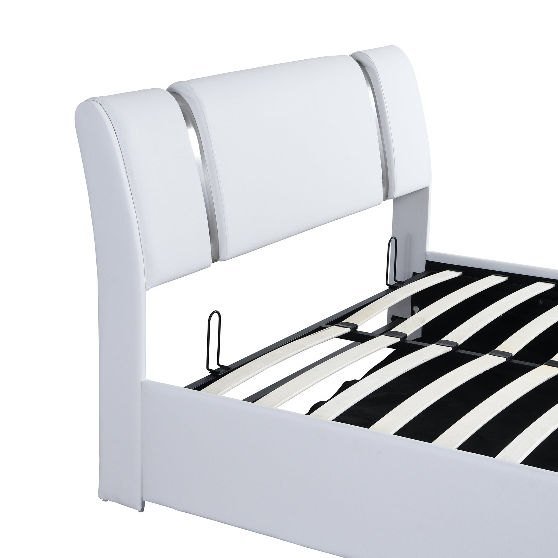 Queen Size Upholstered Faux Leather Platform Bed With A Hydraulic Storage System, White White Technical Leather