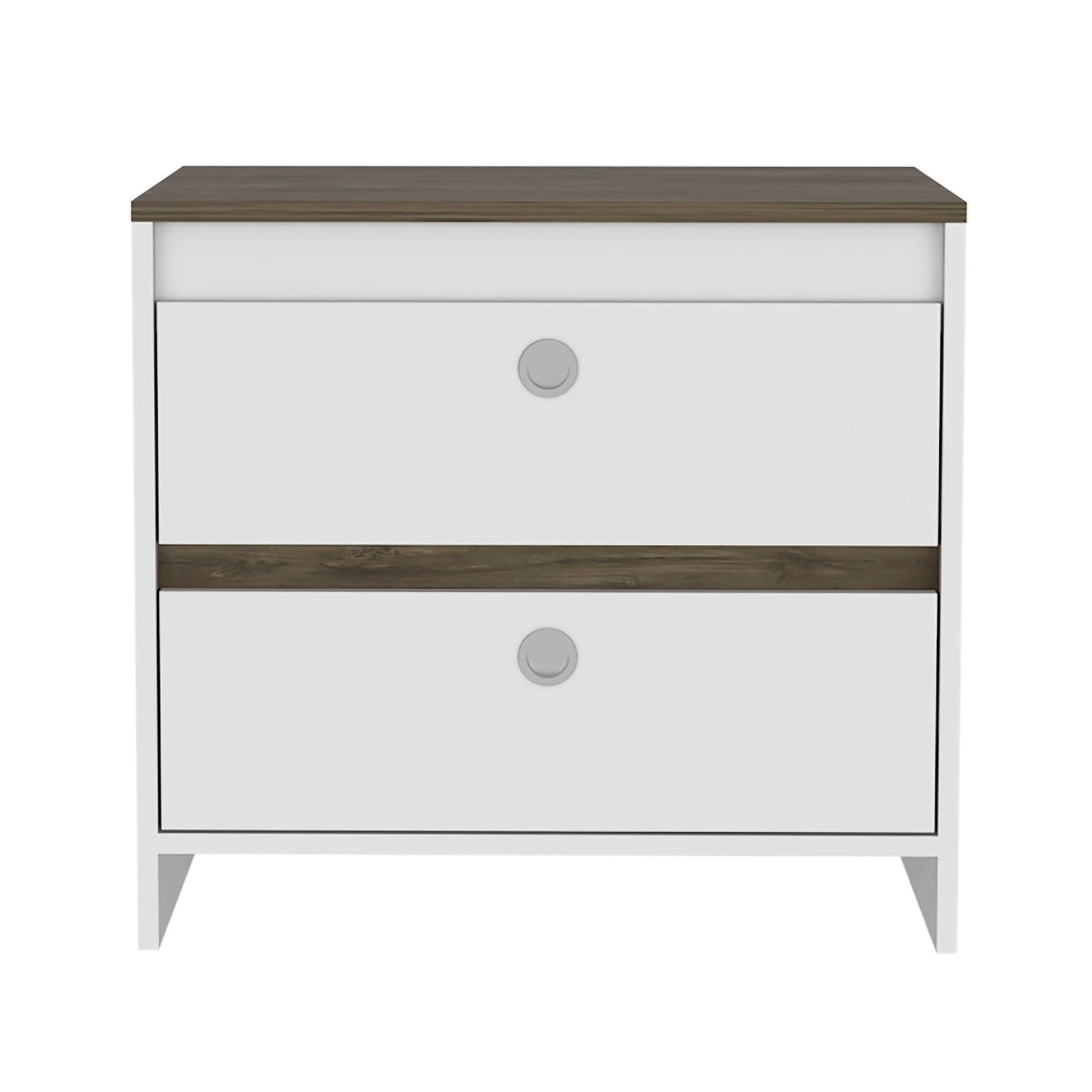 White And Dark Brown 2 Drawer Nightstand White Particle Board