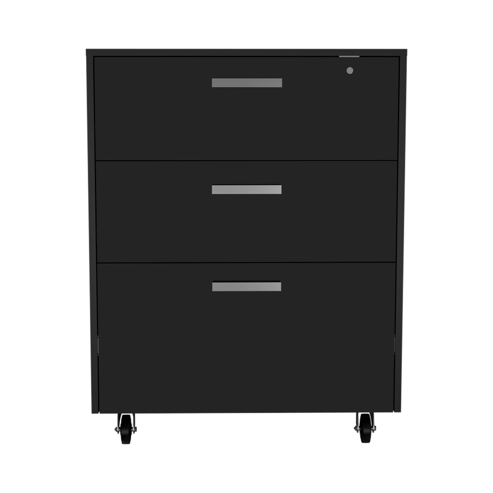 Medford 3 Drawer Rectangle Chest With Caster Black Wengue Black Particle Board