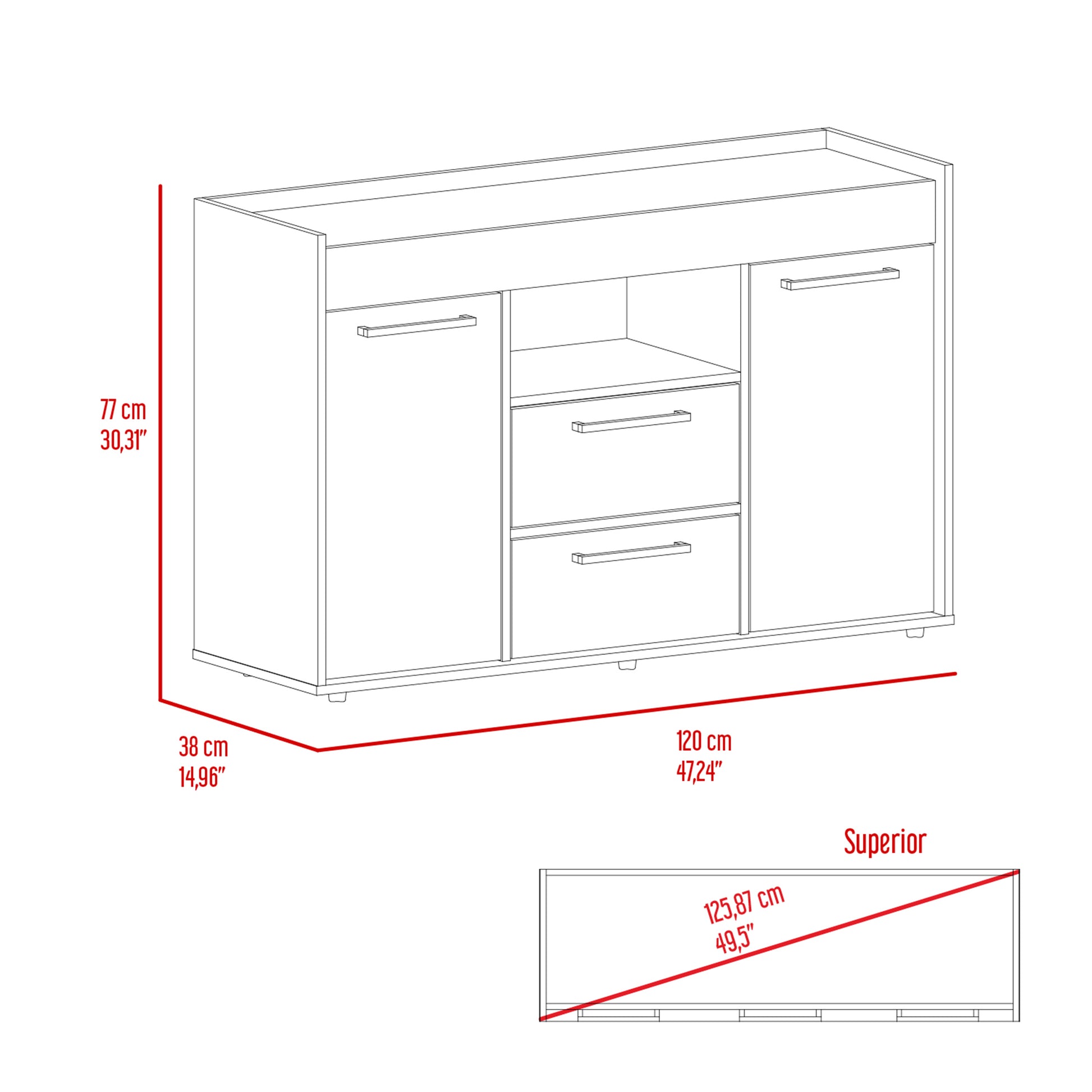 Chapella 2 Drawer Sideboard Dark Walnut Brown Particle Board