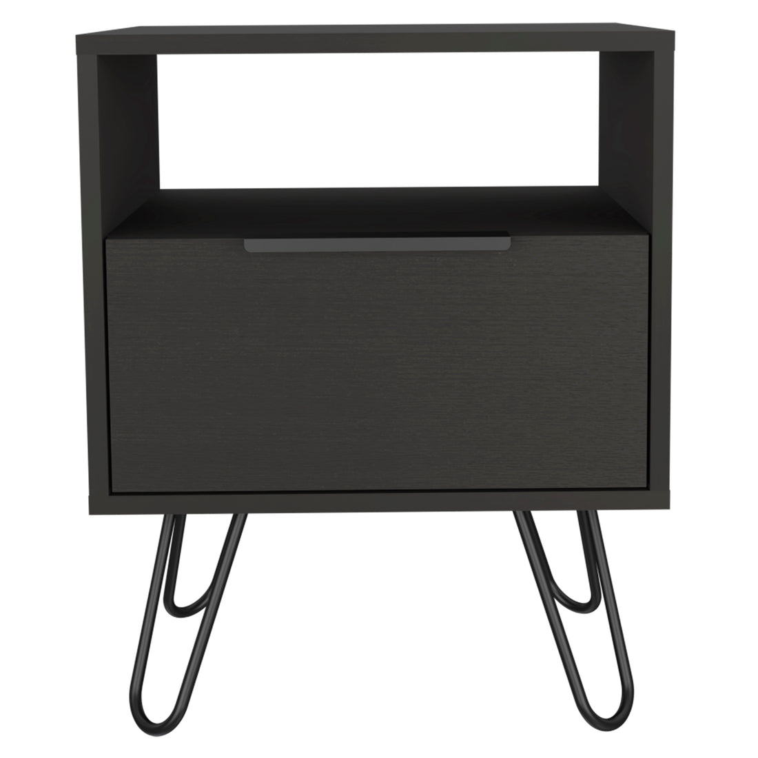 Black Wengue 1 Shelf 1 Drawer Nightstand Black Particle Board