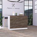 Laurel 3 Drawer L Shaped Convertible Kitchen Island White And Dark Walnut Brown Particle Board