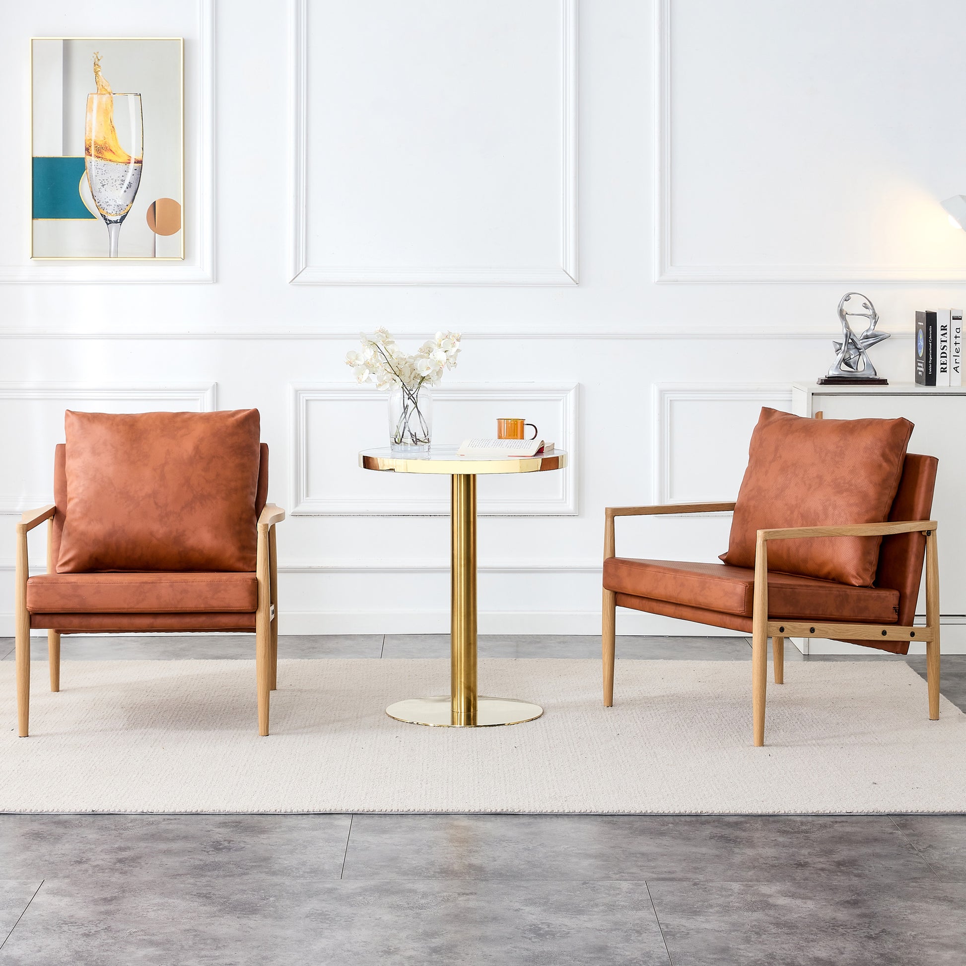 Pu Leather Accent Arm Chair Mid Century Modern Upholstered Armchair With Imitation Solid Wood Color Metal Frame Extra Thick Padded Backrest And Seat Cushion Sofa Chairs For Living Room Sf 010 Brown Foam Pu