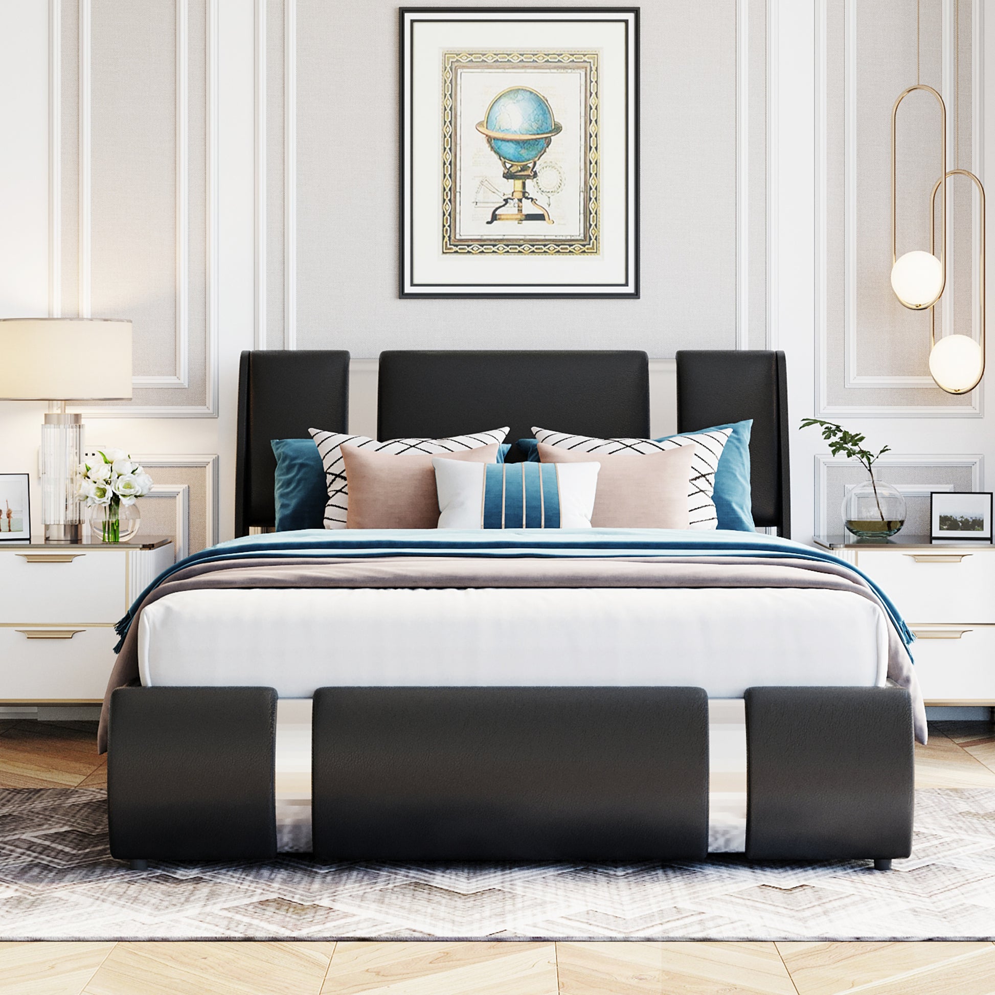 Full Size Upholstered Faux Leather Platform Bed With A Hydraulic Storage System, Black Black Technical Leather