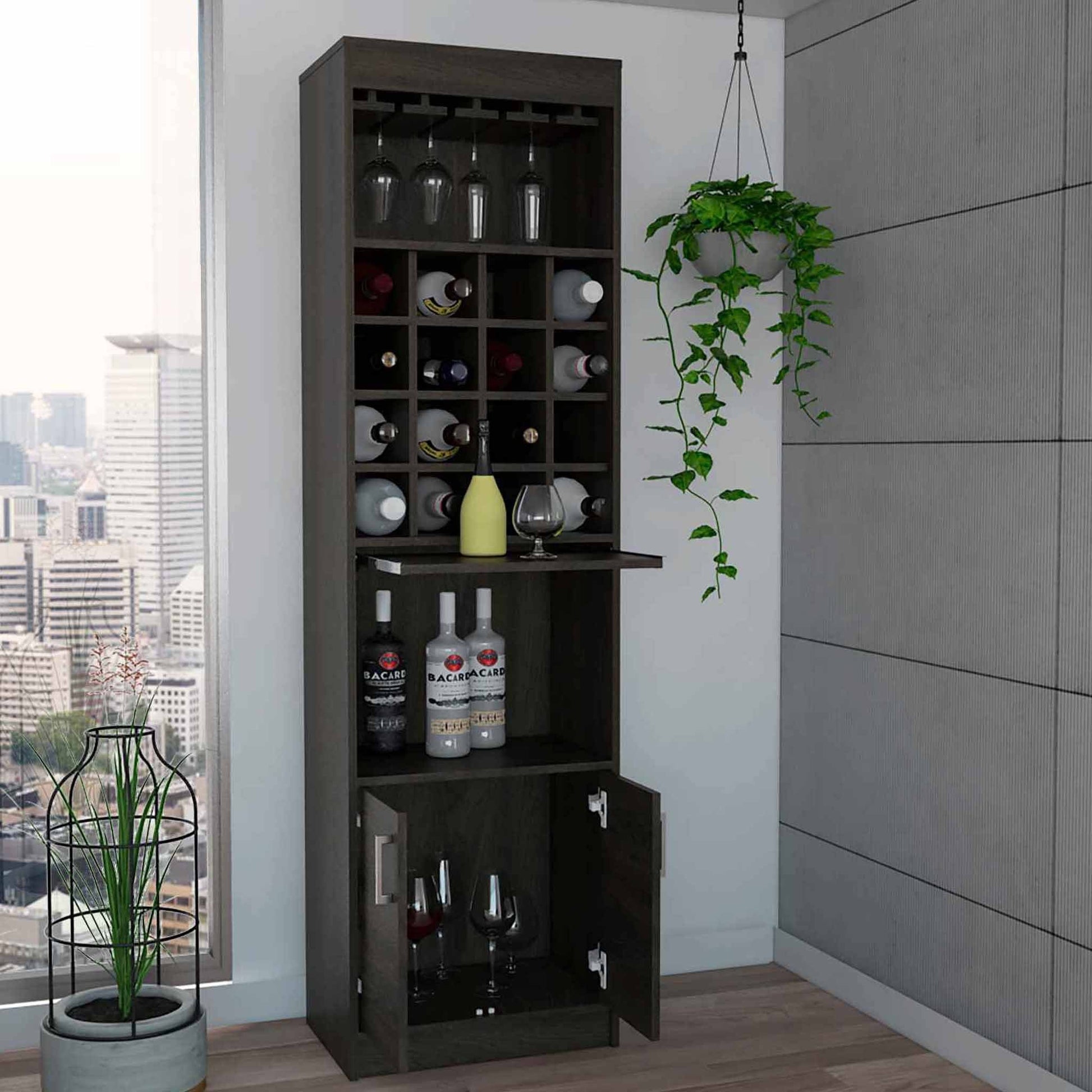 Wolcott 16 Bottle 1 Shelf Bar Cabinet Carbon Espresso Brown Particle Board