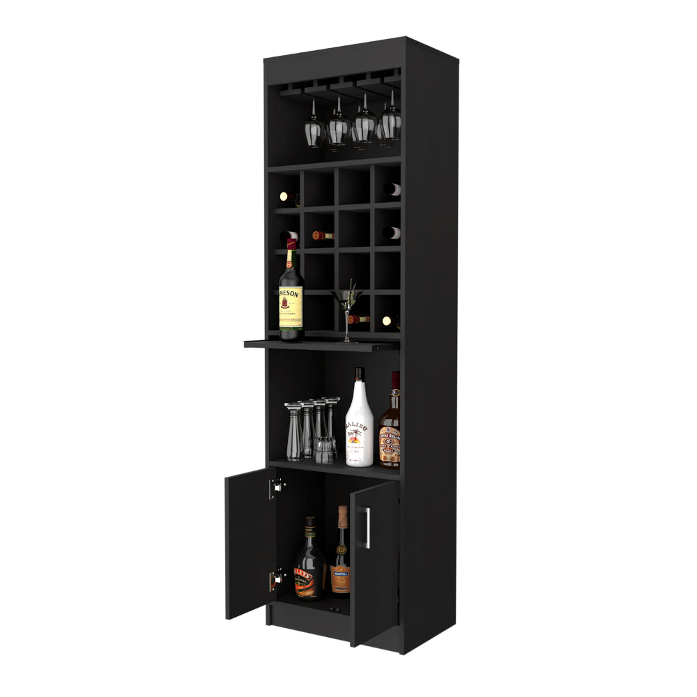 Black Wengue 16 Bottle 1 Shelf Bar Cabinet Black Particle Board