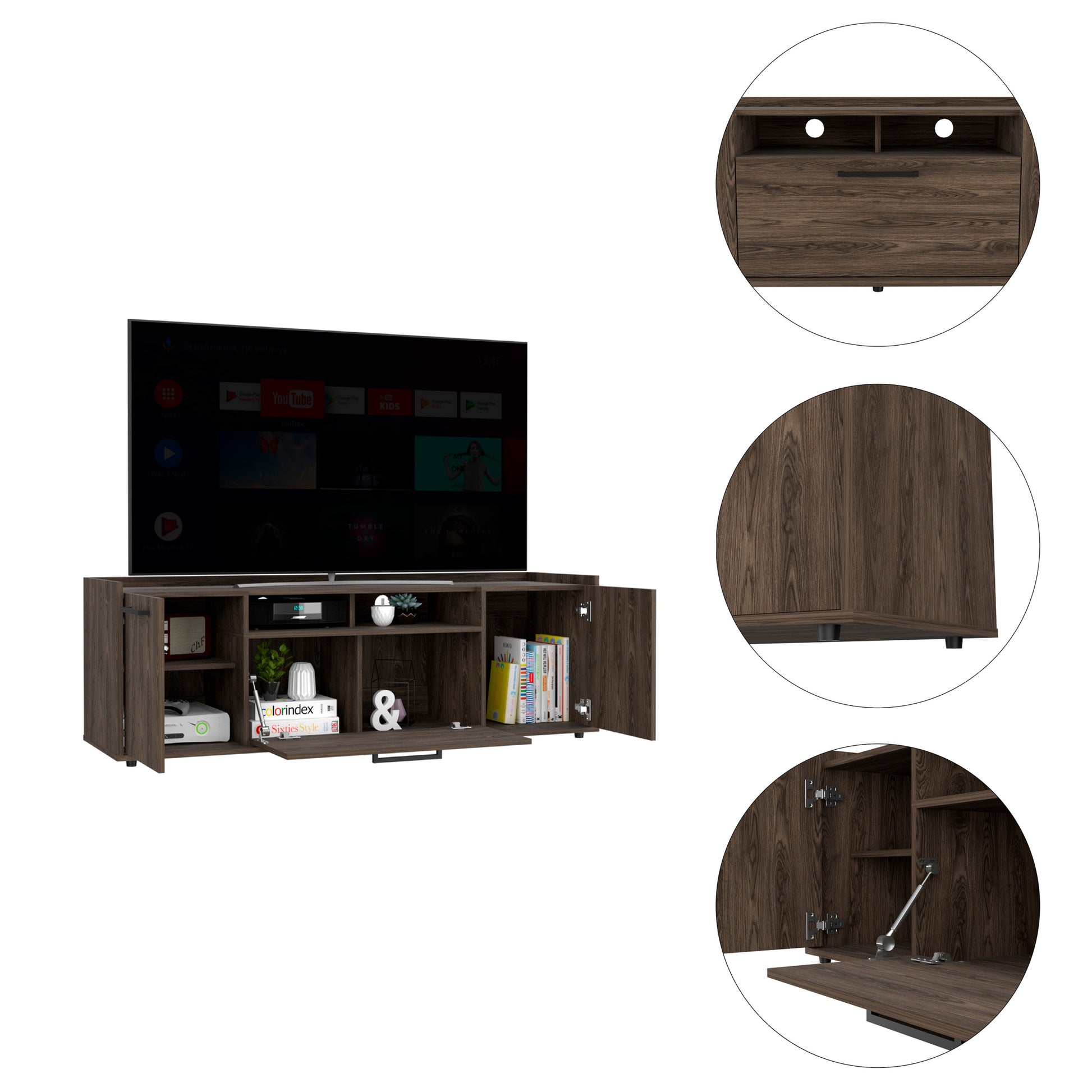 Brock Rectangle 2 Door Tv Stand Dark Walnut Brown 50 59 Inches Particle Board