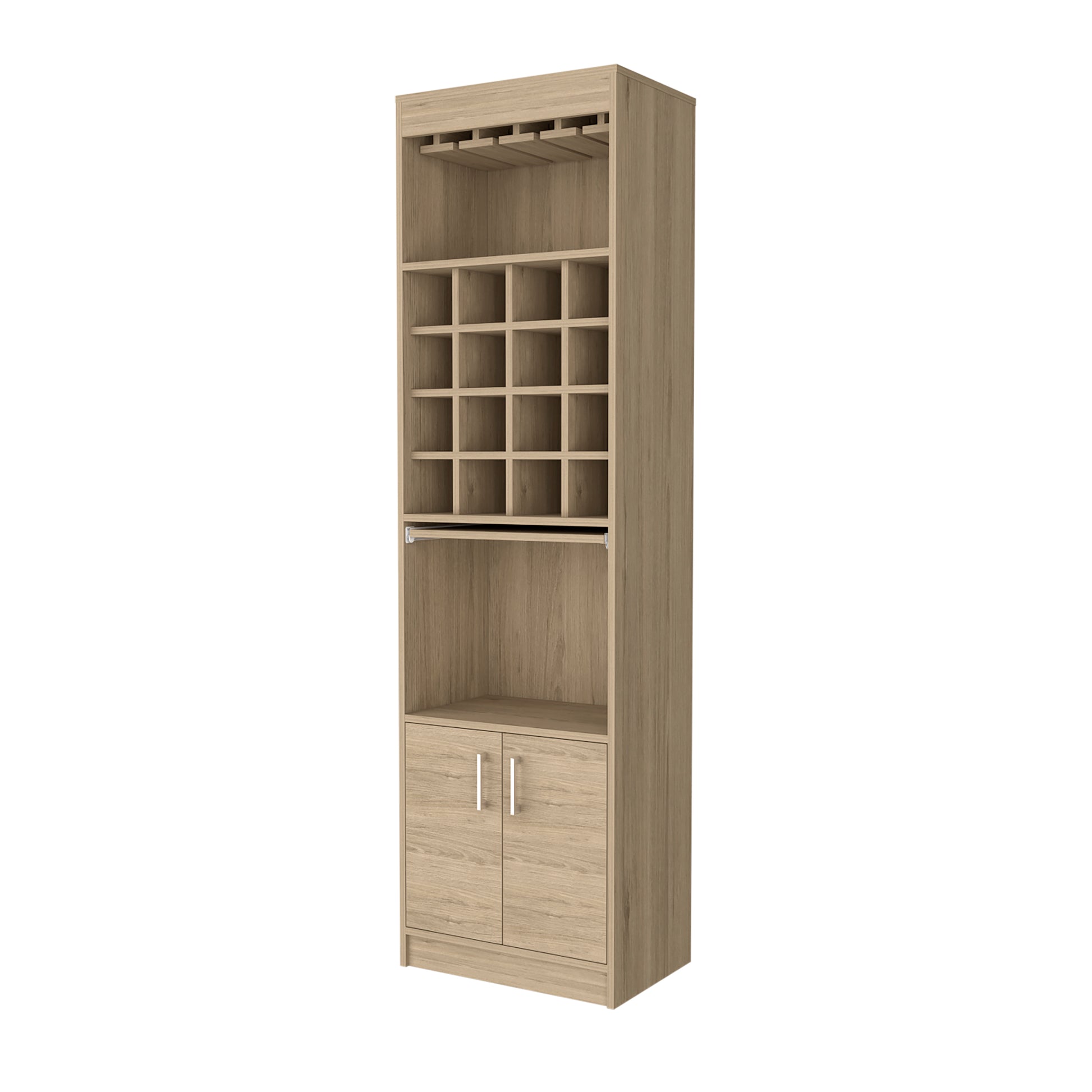 Light Pine 16 Bottle 1 Shelf Bar Cabinet Beige Particle Board