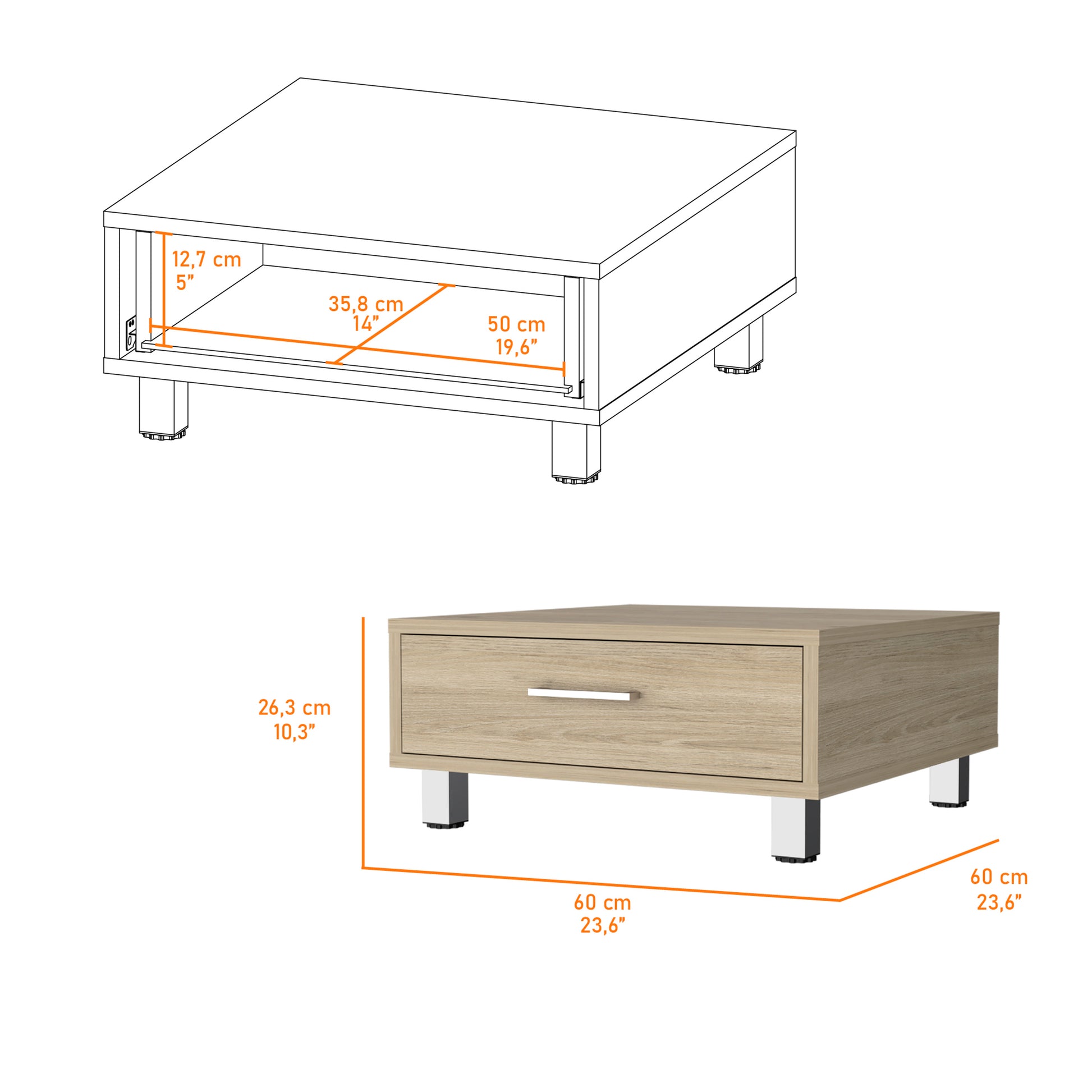 Light Pine 1 Drawer Rectangle Coffee Table Beige Particle Board