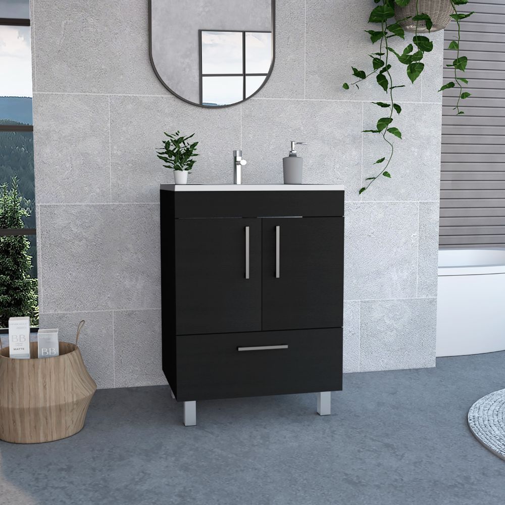 Clifton 2 Door Rectangle Single Bathroom Vanity Black black-particle board