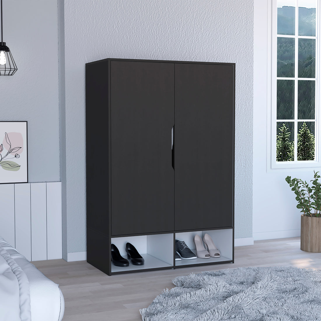 Logan 2 Shelf Armoire Black Wengue And White Black Particle Board