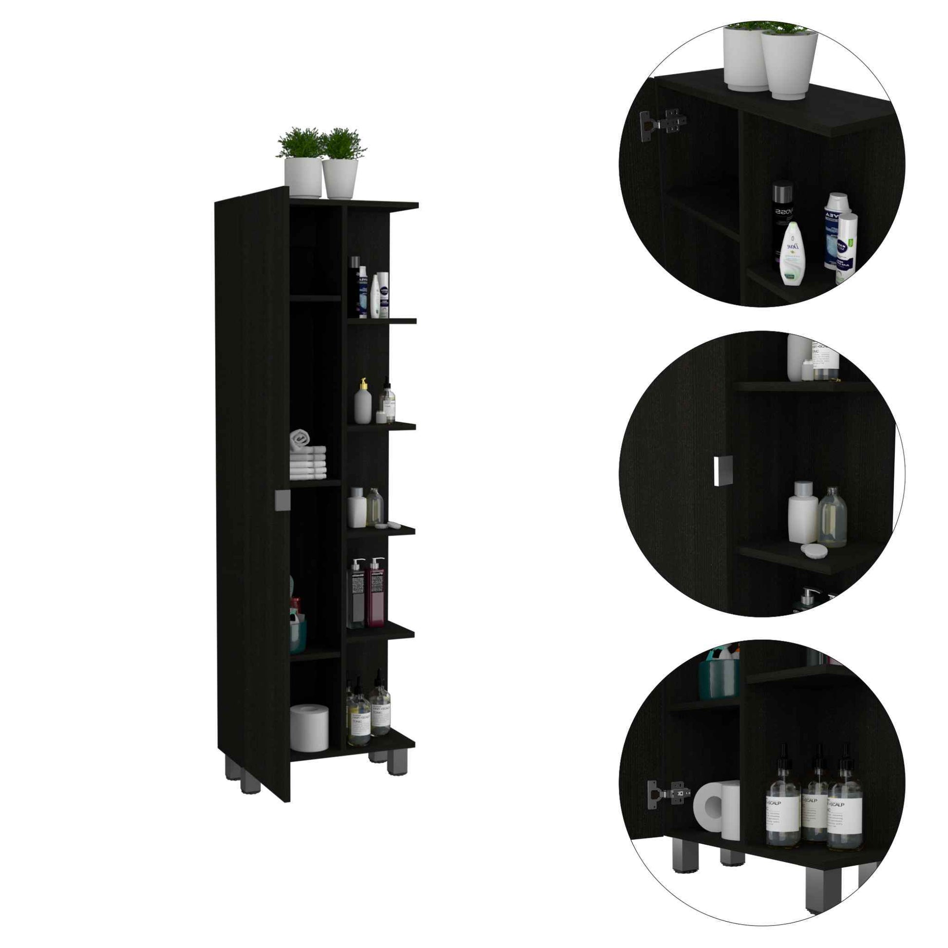 Black Wengue 5 Shelf Tall Cabinet Black Particle Board