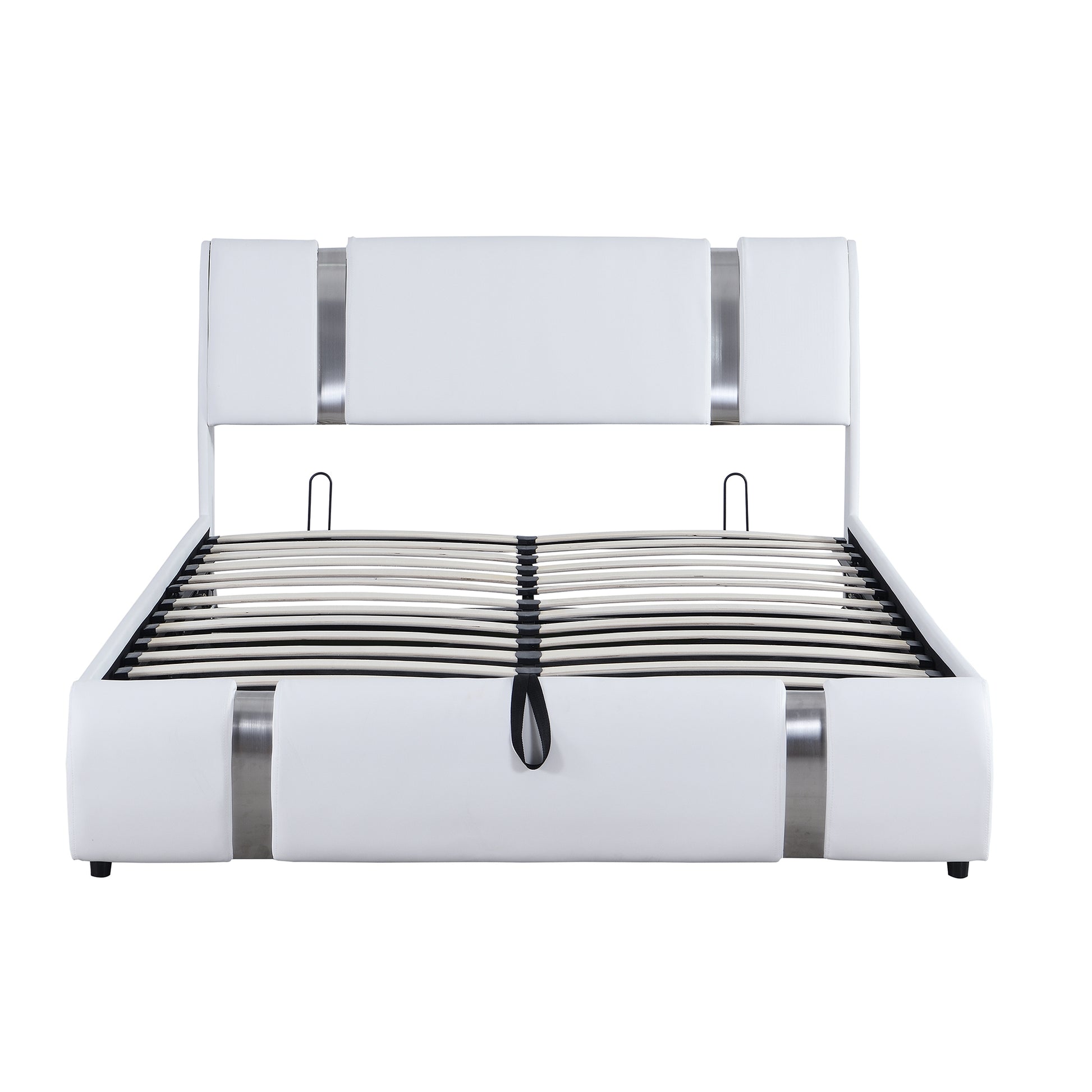 Queen Size Upholstered Faux Leather Platform Bed With A Hydraulic Storage System, White White Technical Leather