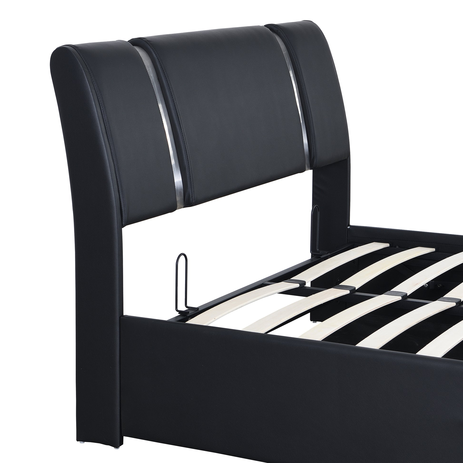 Full Size Upholstered Faux Leather Platform Bed With A Hydraulic Storage System, Black Black Technical Leather