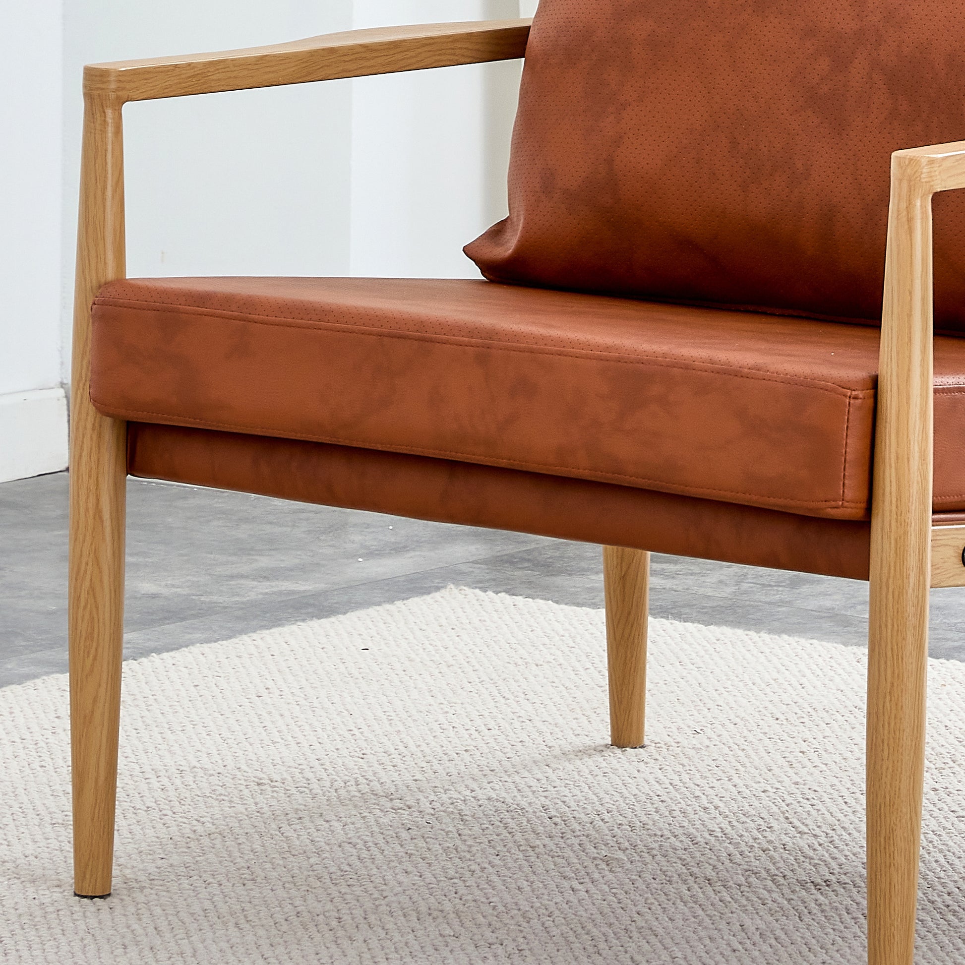 Pu Leather Accent Arm Chair Mid Century Modern Upholstered Armchair With Imitation Solid Wood Color Metal Frame Extra Thick Padded Backrest And Seat Cushion Sofa Chairs For Living Room Sf 010 Brown Foam Pu