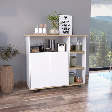 Benton 4 Shelf Kitchen Island Light Oak And White White Particle Board