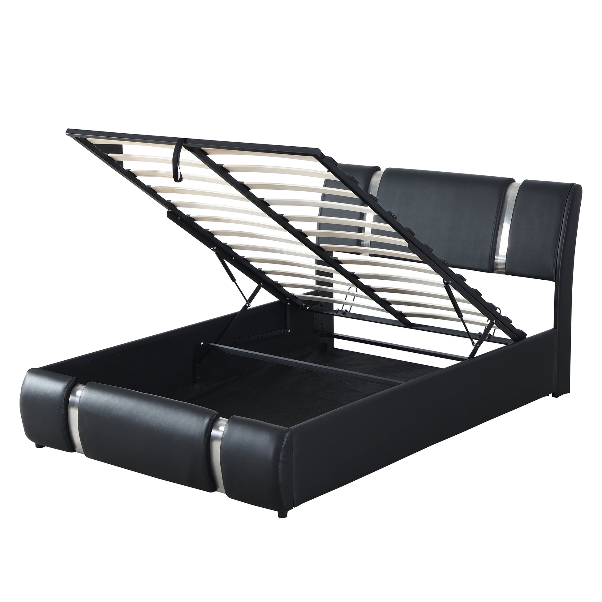 Full Size Upholstered Faux Leather Platform Bed With A Hydraulic Storage System, Black Black Technical Leather