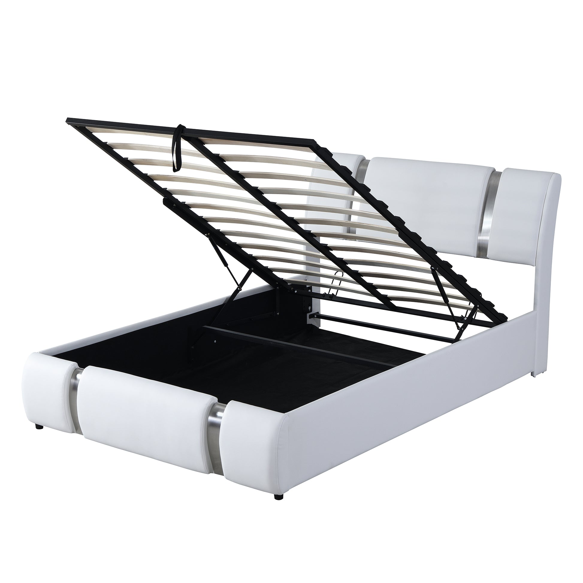 Full Size Upholstered Faux Leather Platform Bed With A Hydraulic Storage System, White White Technical Leather