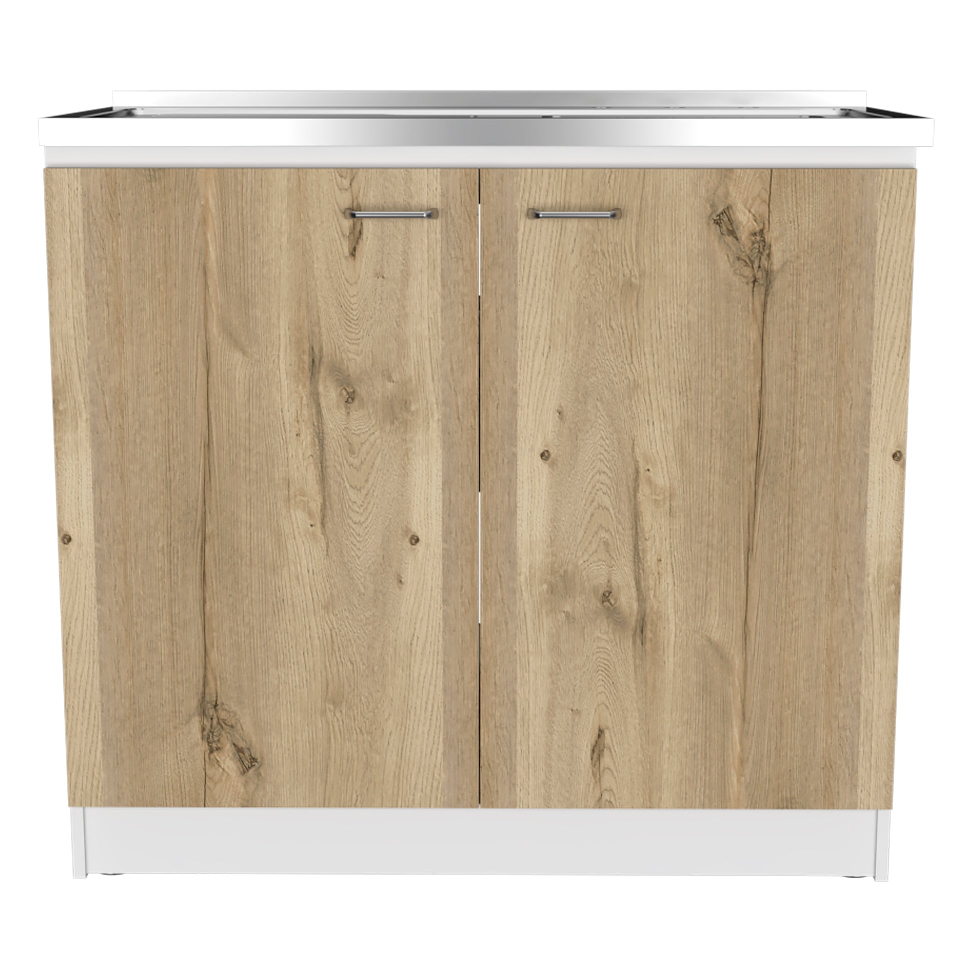 White And Light Oak Rectangle 2 Door Utility Sink And Cabinet Beige Particle Board