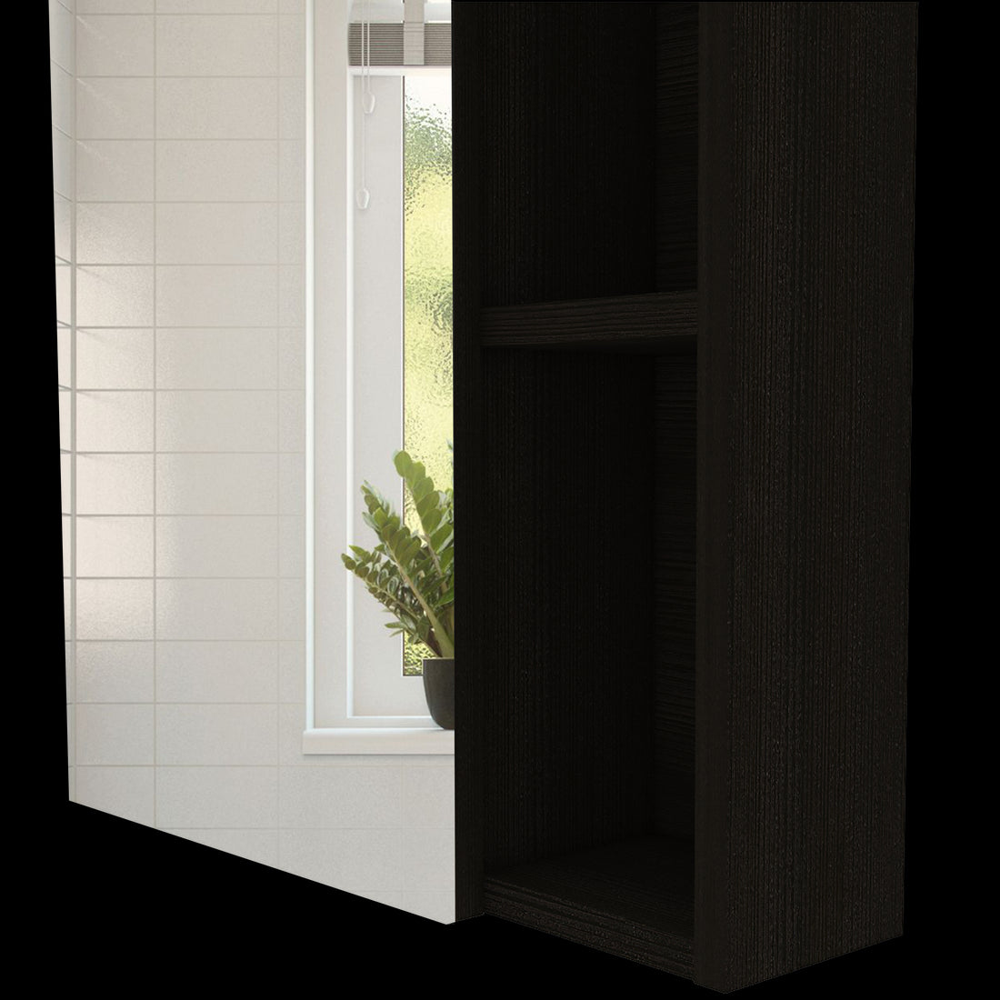 Whirlwind 1 Shelf Rectangle Medicine Cabinet With Mirror Black Wengue Black Particle Board