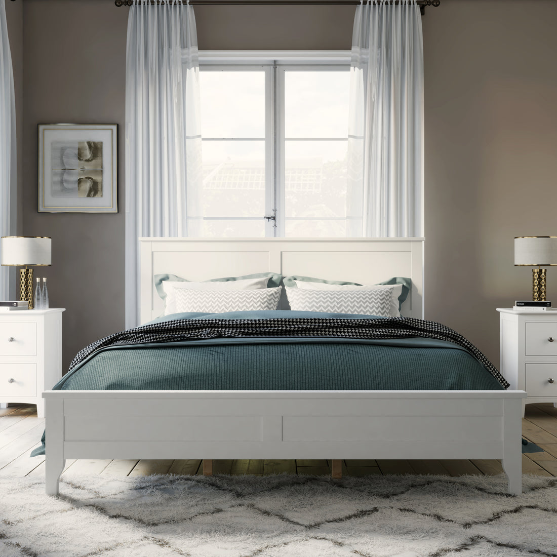 Modern White Solid Wood Queen Platform Bed Old Sku:Wf283525Aak White Solid Wood