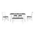 6 Piece Wood Dining Table Set Kitchen Table Set With Upholstered Bench And 4 Dining Chairs, Farmhouse Style,Gray White White Wood Dining Room Bench Seating Rubberwood Rectangular Dining Table With Chair And Bench Upholstered Chair Wood White Solid Back