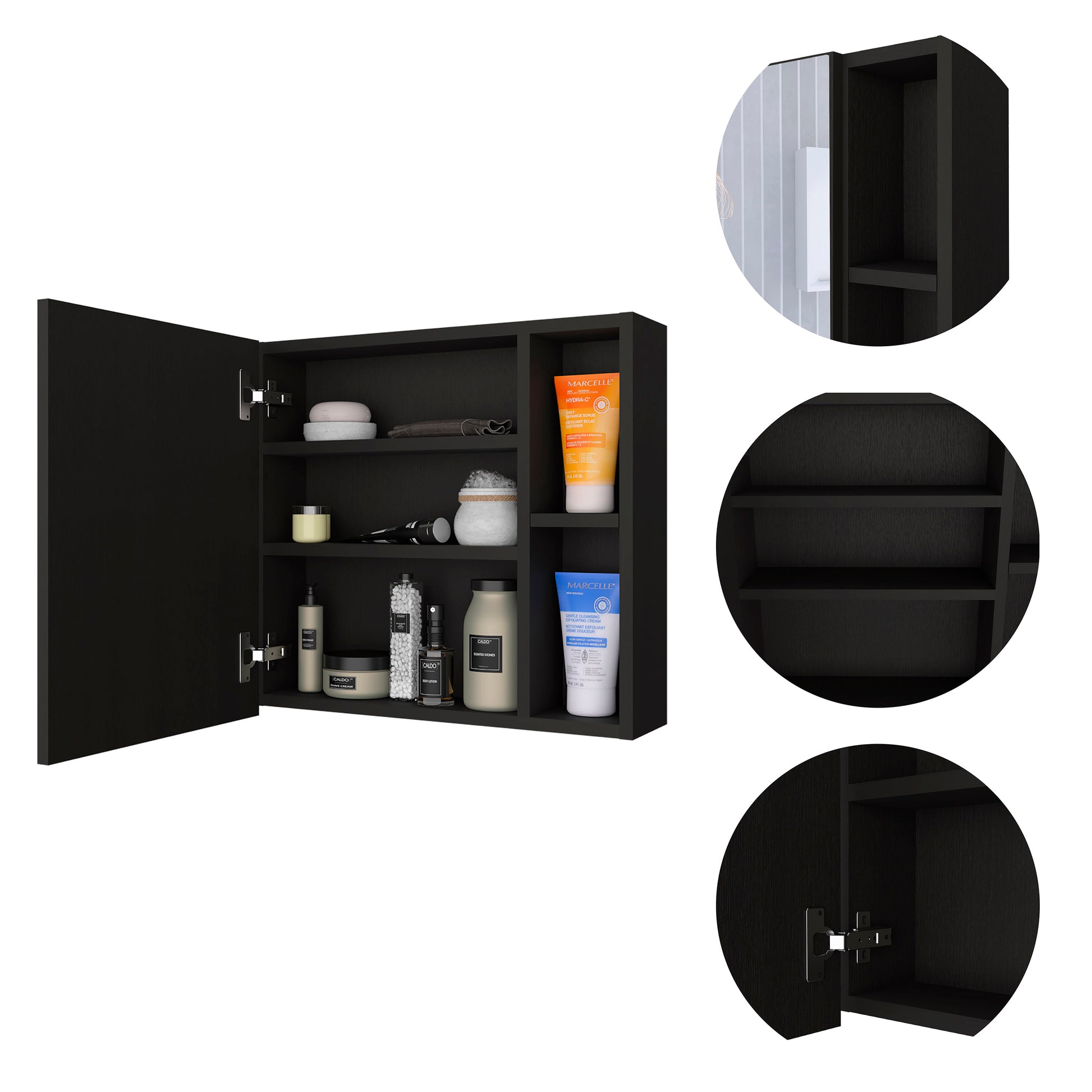 Myrick 2 Shelf Medicine Cabinet With Mirror Black Wengue Black Particle Board