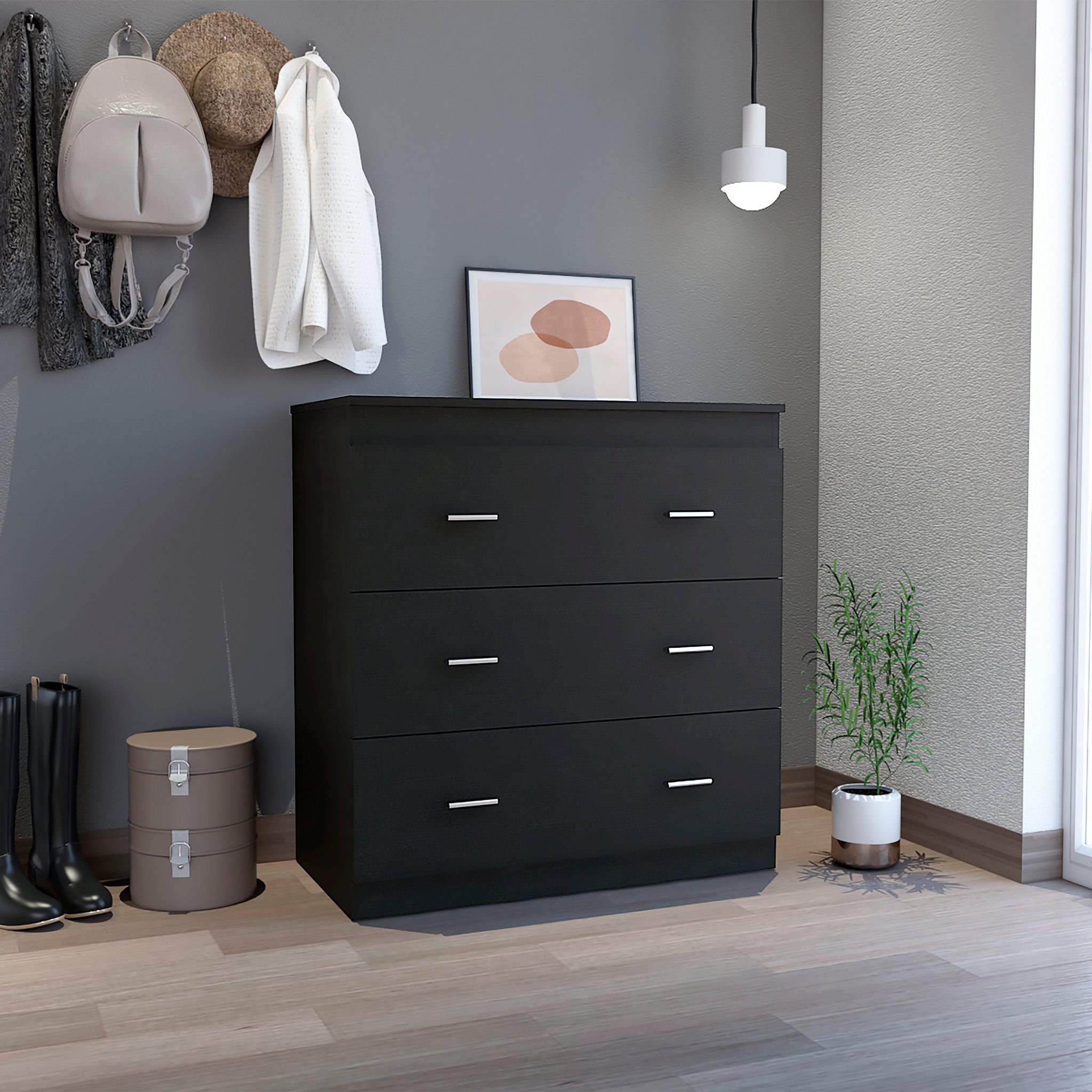 Black Wengue 3 Drawer Dresser Black Bedroom Particle Board