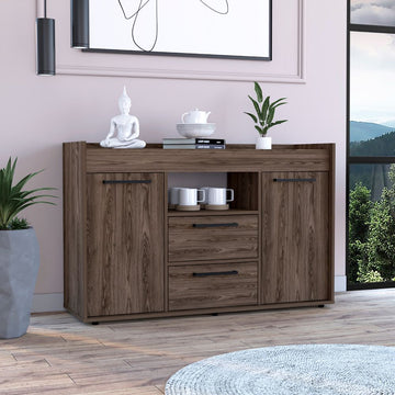 Chapella 2 Drawer Sideboard Dark Walnut Brown Particle Board