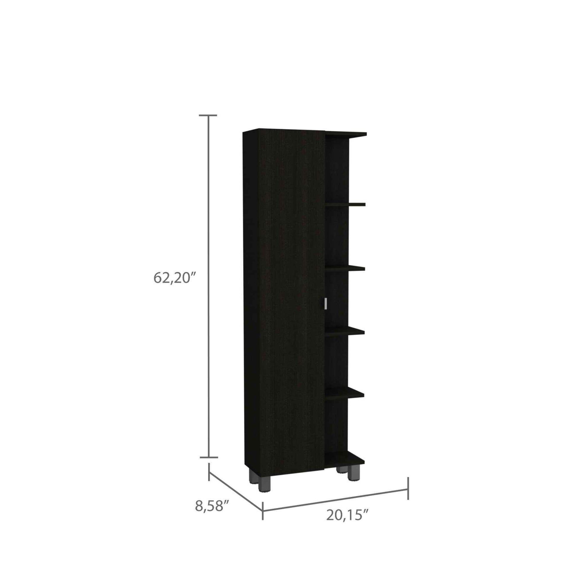 Black Wengue 5 Shelf Tall Cabinet Black Particle Board