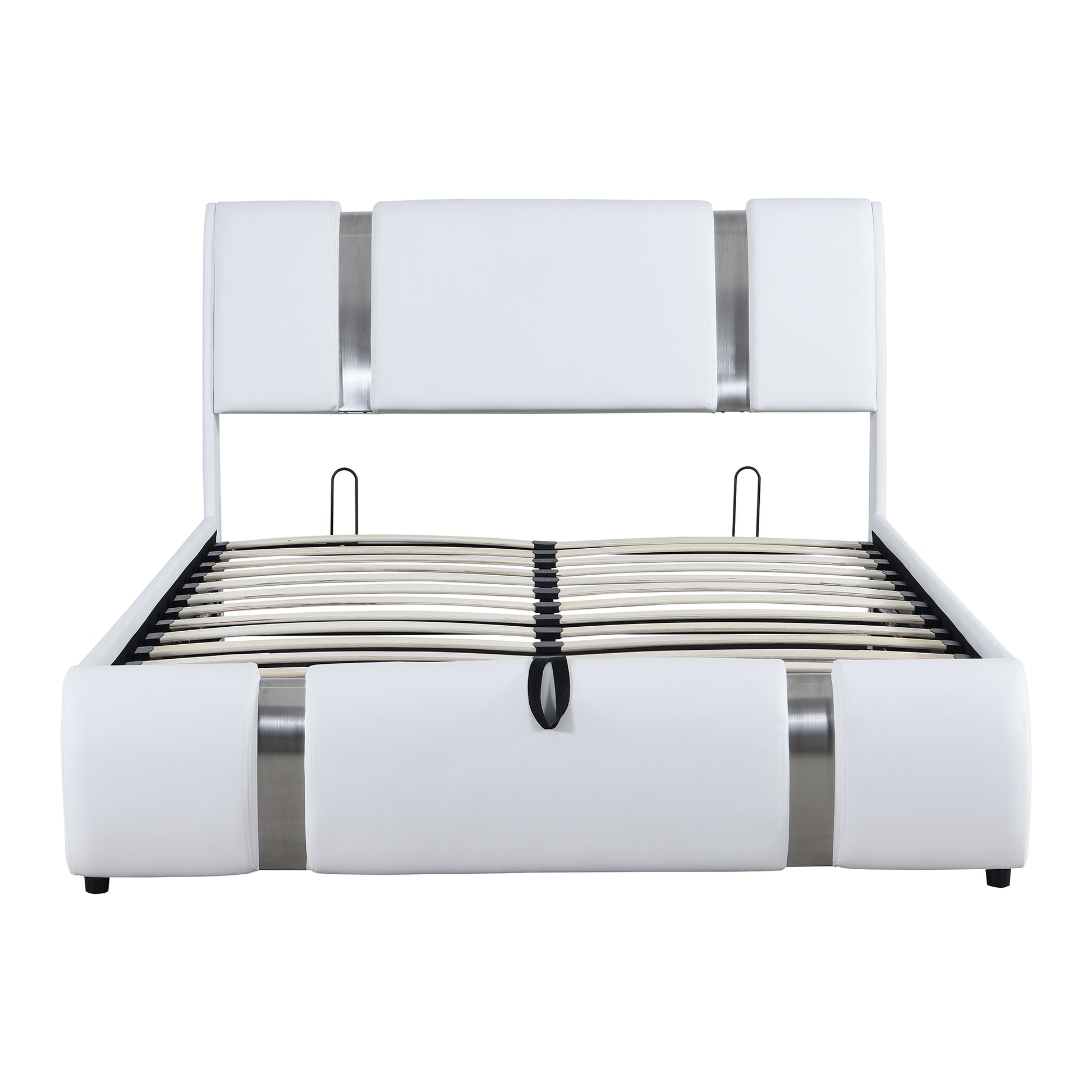 Full Size Upholstered Faux Leather Platform Bed With A Hydraulic Storage System, White White Technical Leather